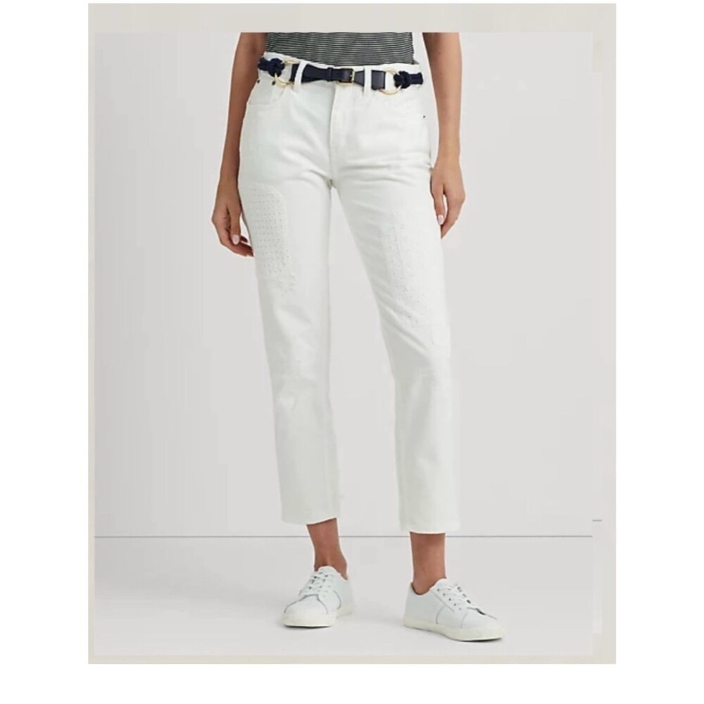 Lauren Ralph Lauren eyelet-patchwork relaxed tapered jean size 10